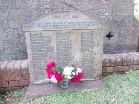 James William Clark is recorded on his school war memorial, currently being restored, Torre / Torquay (Source: Margaret Forbes-Hamilton)